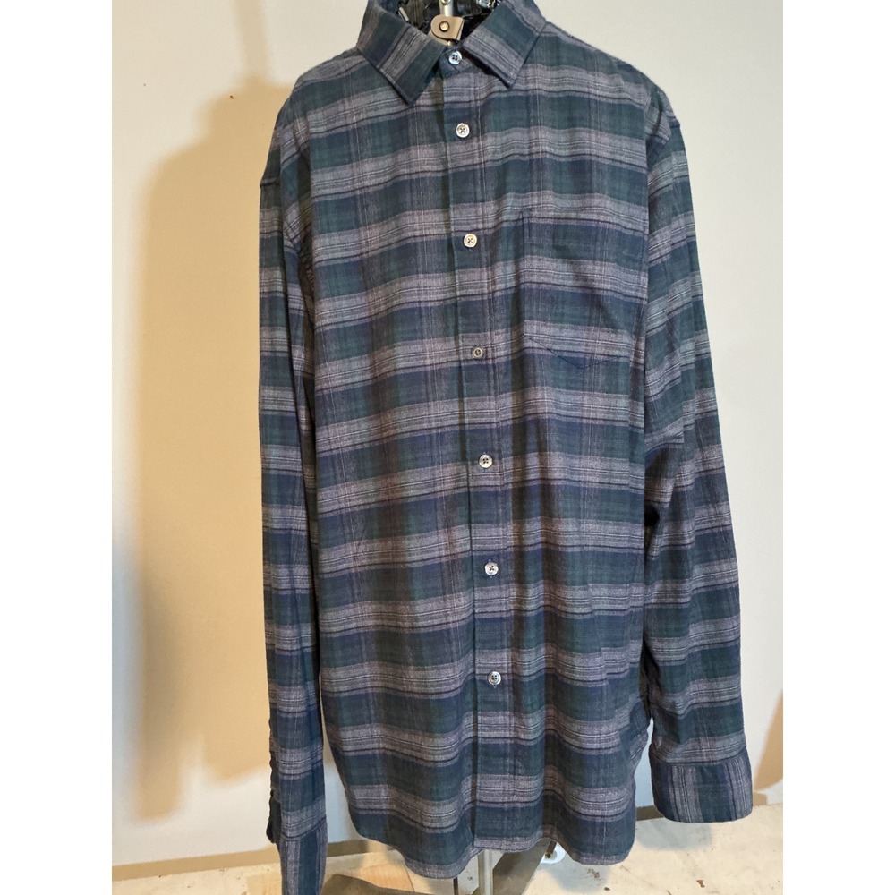 Apt. 9 Premier Flex Mens‎ XL Plaid Button Down Shirt Green Blue Grey Long Sleeve